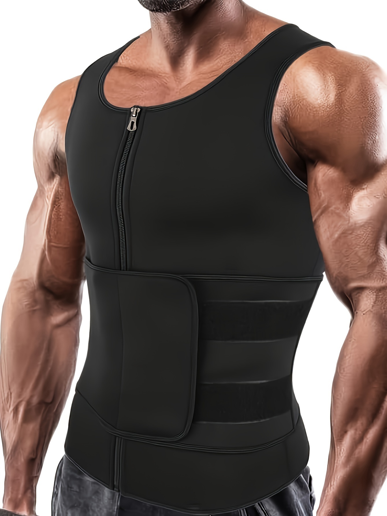 mens slimming waist trainer top neoprene polyester zip up body shaper for fitness sports details 0