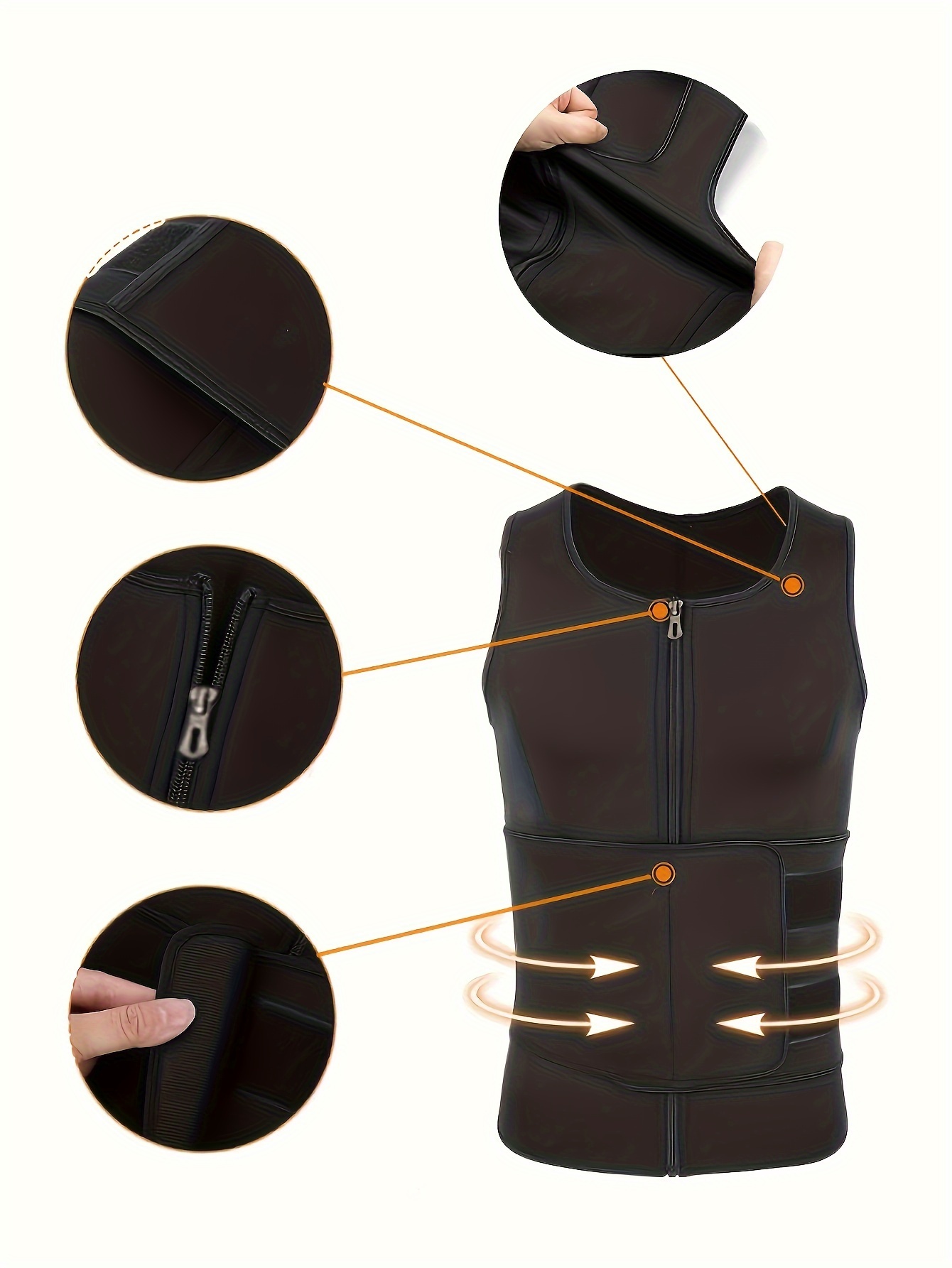 mens slimming waist trainer top neoprene polyester zip up body shaper for fitness sports details 1