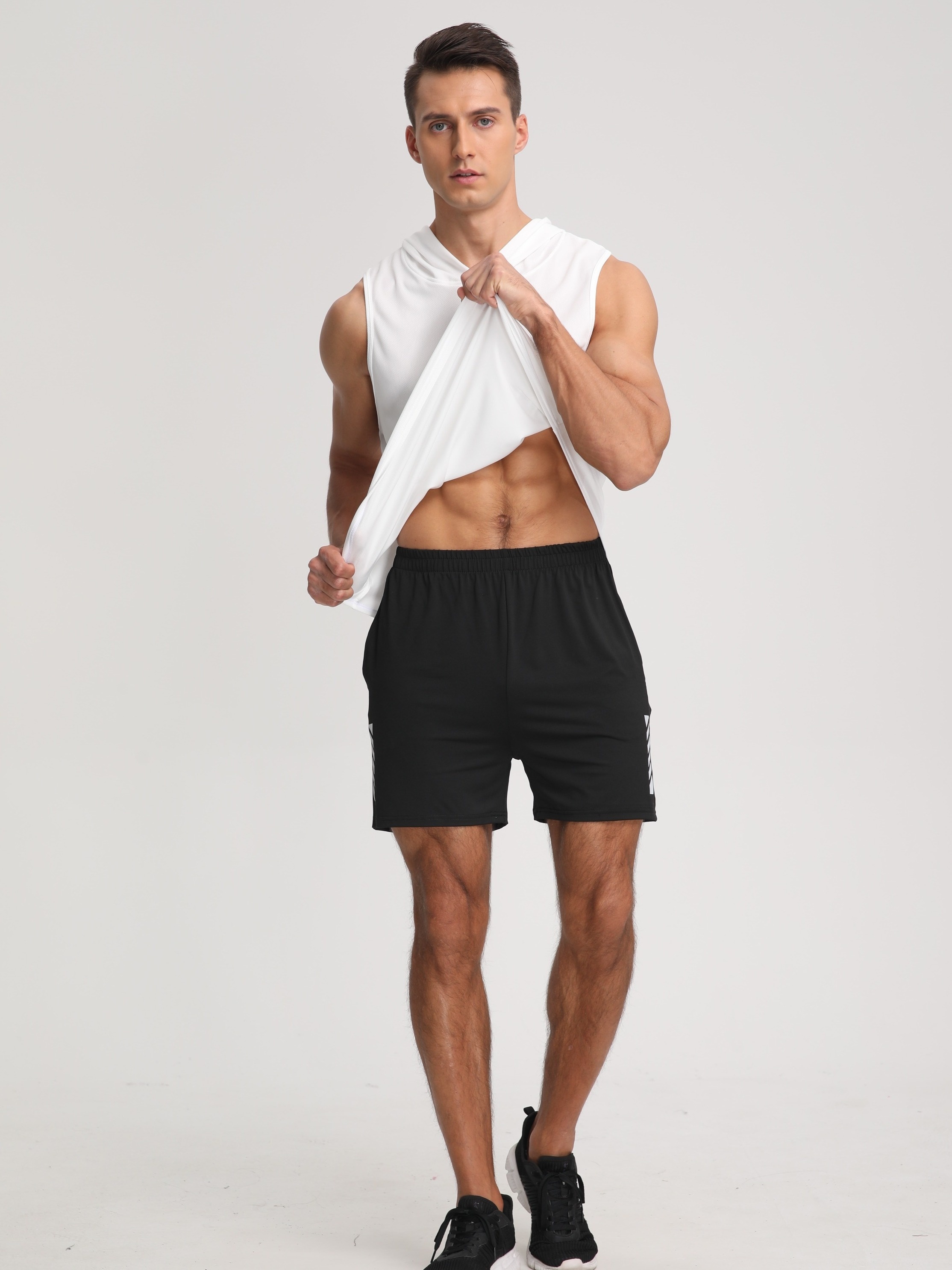 mens solid color stretch hooded sweatshirt mens pullover tops for gym fitness spring and summer details 3