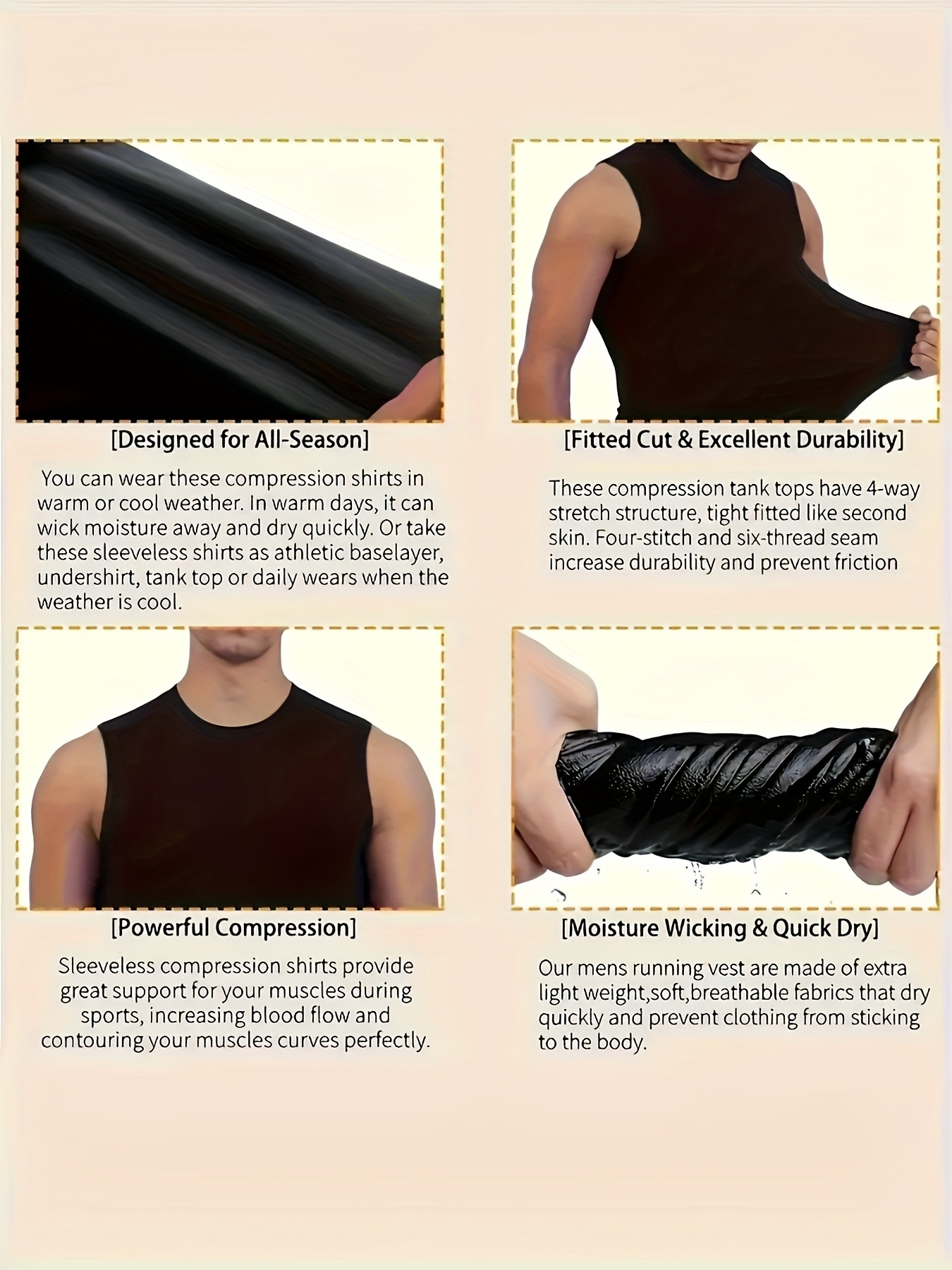 mens solid top active crew neck high stretch skinny quick dry sleeveless top mens clothing for summer outdoor details 4