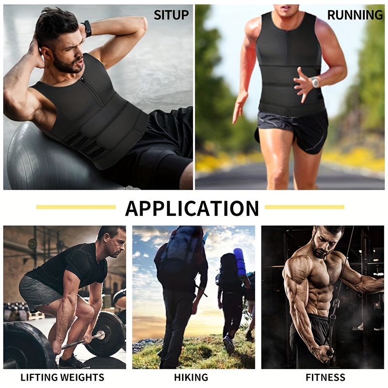 1pc mens high stretch polyester waist trainer vest knit fabric crew neck sleeveless top with zipper and adjustable belt for sports sauna compression shapewear fat burner workout details 0