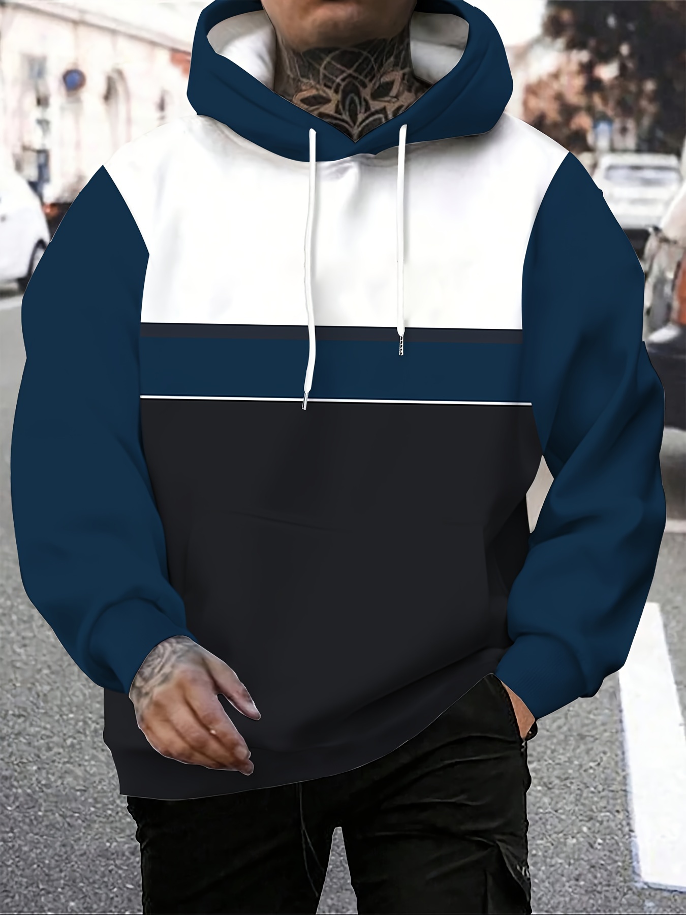 mens plus size long sleeve hoodie casual stylish hooded pullover details 0