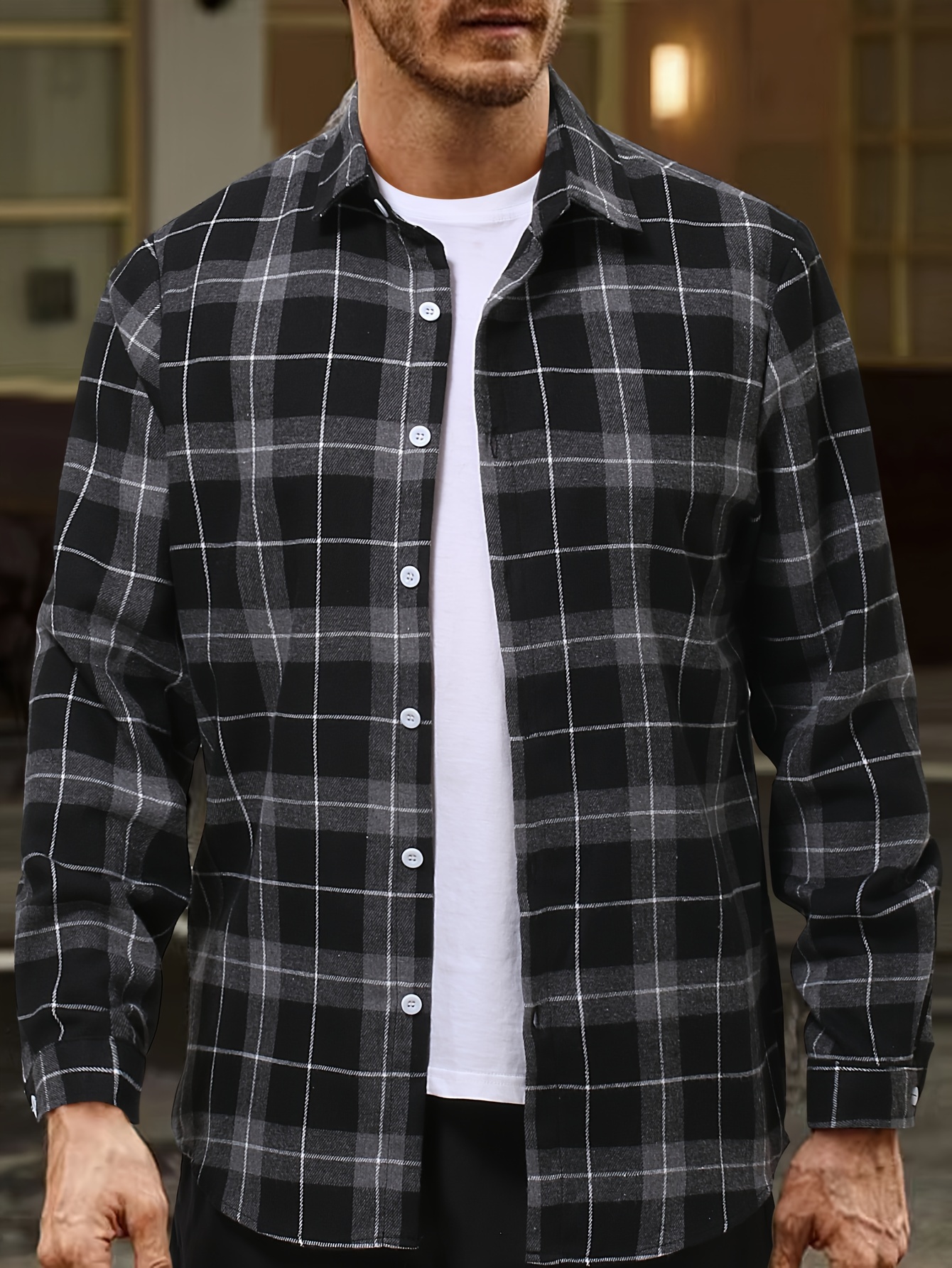 plus size mens striped shirt winter long sleeve shirt mens clothing details 5