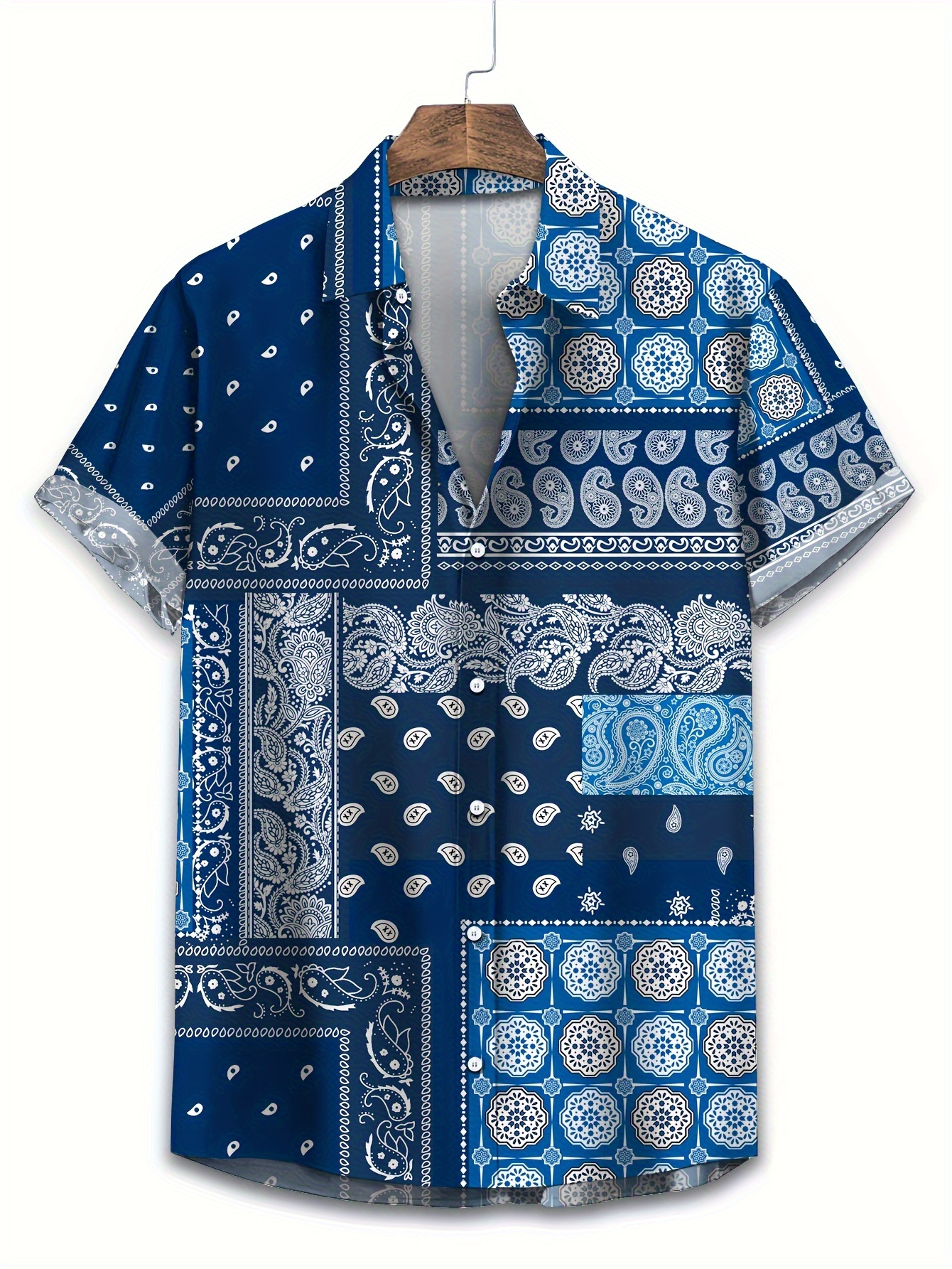 mens plus size paisley print shirt casual vintage style short sleeve button up polyester machine washable fall plus size details 0