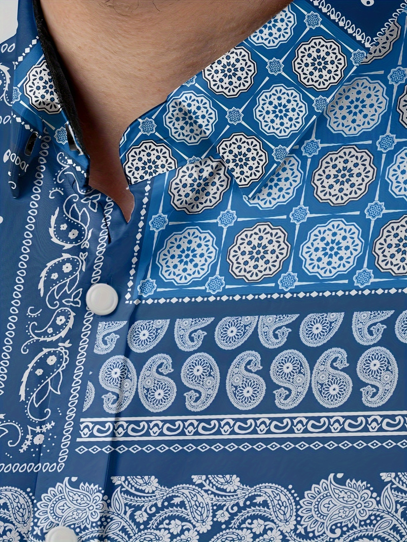 mens plus size paisley print shirt casual vintage style short sleeve button up polyester machine washable fall plus size details 3