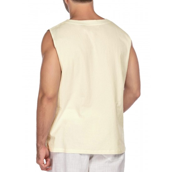 Men'S Cotton Linen Tank Top, Casual Sleeveless Lace Up Beach Hippie Tops, Bohemian Renaissance Pirate Tunic, Crew Neck, Printed Pattern, Non-Stretch Knit Fabric, Regular Fit, for Summer Sports Vest Men'S Cotton Linen Tank Top, Casual Sleeveless Lace Up Beach Hippie Tops, Bohemian Renaissance Pirate Tunic, Crew Neck, Printed Pattern, Non-Stretch Knit Fabric, Regular Fit, for Summer Sports Vest