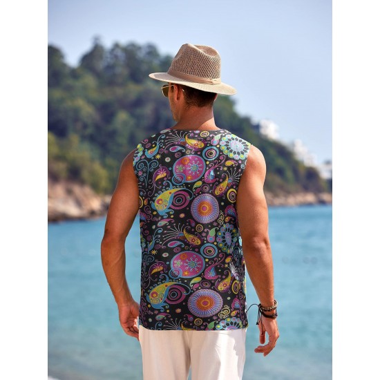 Men'S Cotton Linen Tank Top, Casual Sleeveless Lace Up Beach Hippie Tops, Bohemian Renaissance Pirate Tunic, Crew Neck, Printed Pattern, Non-Stretch Knit Fabric, Regular Fit, for Summer Sports Vest Men'S Cotton Linen Tank Top, Casual Sleeveless Lace Up Beach Hippie Tops, Bohemian Renaissance Pirate Tunic, Crew Neck, Printed Pattern, Non-Stretch Knit Fabric, Regular Fit, for Summer Sports Vest