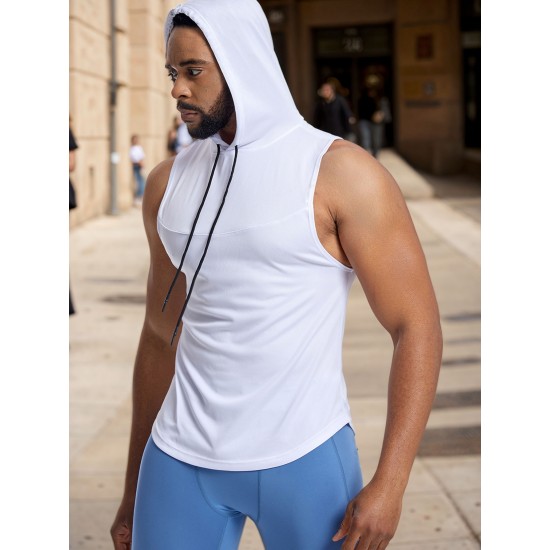 Men'S Vest Quick-Drying Sports Sleeveless Fitness Wear Basketball Vest Mesh Hooded with Drawstring Men'S Vest Quick-Drying Sports Sleeveless Fitness Wear Basketball Vest Mesh Hooded with Drawstring