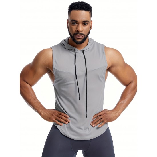 Men'S Vest Quick-Drying Sports Sleeveless Fitness Wear Basketball Vest Mesh Hooded with Drawstring Men'S Vest Quick-Drying Sports Sleeveless Fitness Wear Basketball Vest Mesh Hooded with Drawstring
