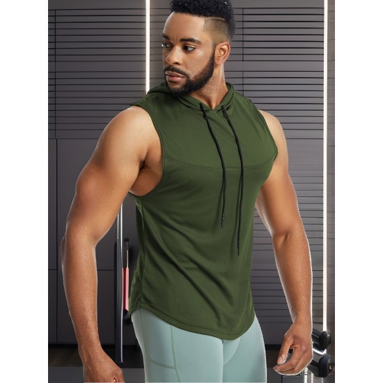 Men'S Vest Quick-Drying Sports Sleeveless Fitness Wear Basketball Vest Mesh Hooded with Drawstring Men'S Vest Quick-Drying Sports Sleeveless Fitness Wear Basketball Vest Mesh Hooded with Drawstring