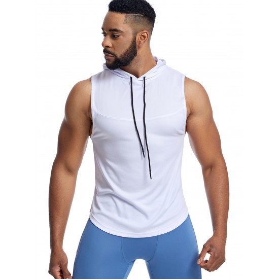 Men'S Vest Quick-Drying Sports Sleeveless Fitness Wear Basketball Vest Mesh Hooded with Drawstring Men'S Vest Quick-Drying Sports Sleeveless Fitness Wear Basketball Vest Mesh Hooded with Drawstring