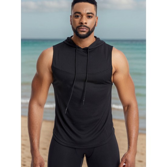 Men'S Vest Quick-Drying Sports Sleeveless Fitness Wear Basketball Vest Mesh Hooded with Drawstring Men'S Vest Quick-Drying Sports Sleeveless Fitness Wear Basketball Vest Mesh Hooded with Drawstring