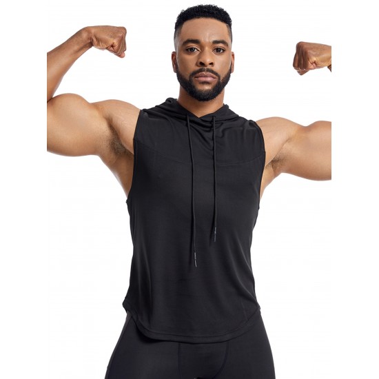 Men'S Vest Quick-Drying Sports Sleeveless Fitness Wear Basketball Vest Mesh Hooded with Drawstring Men'S Vest Quick-Drying Sports Sleeveless Fitness Wear Basketball Vest Mesh Hooded with Drawstring