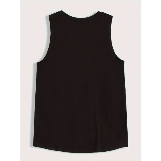 Men's Sleeveless Tank Top with Geometric Pattern - Casual Polyester Vest for Summer, Knit Fabric, Round Neck, Regular Fit, Adult Unisex Men's Sleeveless Tank Top with Geometric Pattern - Casual Polyester Vest for Summer, Knit Fabric, Round Neck, Regular Fit, Adult Unisex