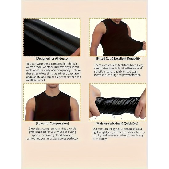 High Stretch Quick Dry Men's Solid Tank Top, Active Crew Neck Sleeveless Top for Summer Outdoor High Stretch Quick Dry Men's Solid Tank Top, Active Crew Neck Sleeveless Top for Summer Outdoor