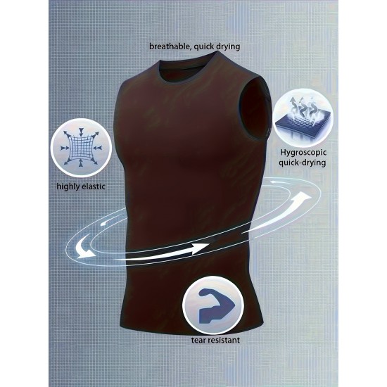 High Stretch Quick Dry Men's Solid Tank Top, Active Crew Neck Sleeveless Top for Summer Outdoor High Stretch Quick Dry Men's Solid Tank Top, Active Crew Neck Sleeveless Top for Summer Outdoor