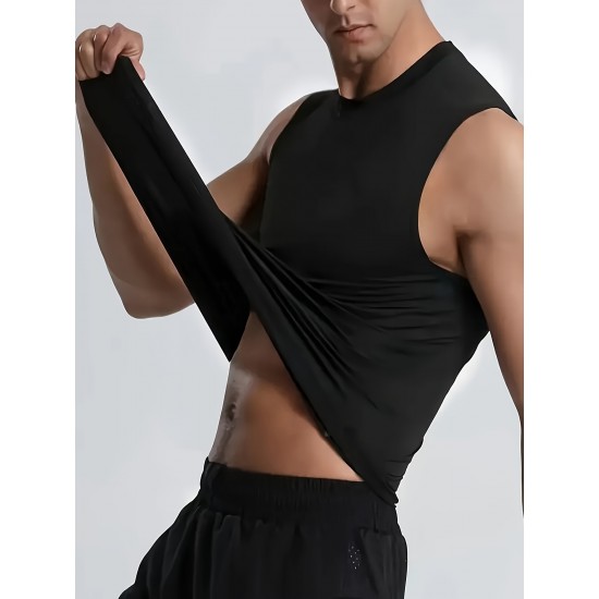 High Stretch Quick Dry Men's Solid Tank Top, Active Crew Neck Sleeveless Top for Summer Outdoor High Stretch Quick Dry Men's Solid Tank Top, Active Crew Neck Sleeveless Top for Summer Outdoor