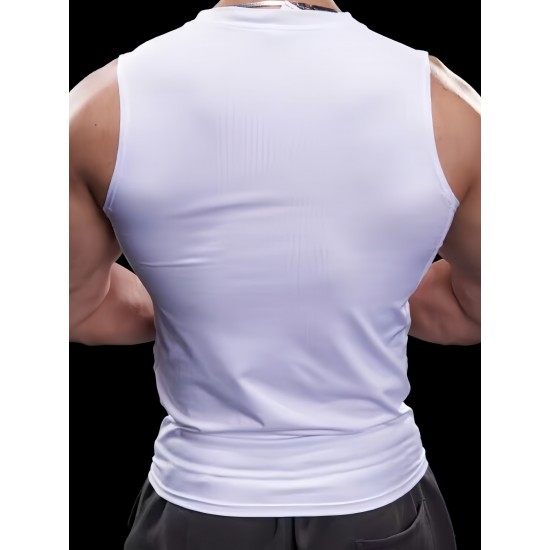 High Stretch Quick Dry Men's Solid Tank Top, Active Crew Neck Sleeveless Top for Summer Outdoor High Stretch Quick Dry Men's Solid Tank Top, Active Crew Neck Sleeveless Top for Summer Outdoor