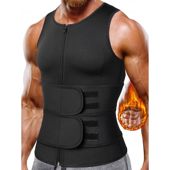 1pc Men'S High Stretch Polyester Waist Trainer Vest - Knit Fabric Crew Neck Sleeveless Tank Top with Zipper and Adjustable Belt for Sports, Sauna, Compression, Shapewear, Fat Burner Workout 1pc Men'S High Stretch Polyester Waist Trainer Vest - Knit Fabric Crew Neck Sleeveless Tank Top with Zipper and Adjustable Belt for Sports, Sauna, Compression, Shapewear, Fat Burner Workout