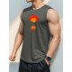 Men'S Casual Crew Neck Tank Top, 100% Polyester Knit Fabric, Regular Fit, Geometric Sunset Pattern, Slight Stretch, for Summer Sleeveless Shirt Men'S Casual Crew Neck Tank Top, 100% Polyester Knit Fabric, Regular Fit, Geometric Sunset Pattern, Slight Stretch, for Summer Sleeveless Shirt