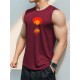Men'S Casual Crew Neck Tank Top, 100% Polyester Knit Fabric, Regular Fit, Geometric Sunset Pattern, Slight Stretch, for Summer Sleeveless Shirt Men'S Casual Crew Neck Tank Top, 100% Polyester Knit Fabric, Regular Fit, Geometric Sunset Pattern, Slight Stretch, for Summer Sleeveless Shirt