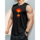 Men'S Casual Crew Neck Tank Top, 100% Polyester Knit Fabric, Regular Fit, Geometric Sunset Pattern, Slight Stretch, for Summer Sleeveless Shirt Men'S Casual Crew Neck Tank Top, 100% Polyester Knit Fabric, Regular Fit, Geometric Sunset Pattern, Slight Stretch, for Summer Sleeveless Shirt