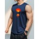 Men'S Casual Crew Neck Tank Top, 100% Polyester Knit Fabric, Regular Fit, Geometric Sunset Pattern, Slight Stretch, for Summer Sleeveless Shirt Men'S Casual Crew Neck Tank Top, 100% Polyester Knit Fabric, Regular Fit, Geometric Sunset Pattern, Slight Stretch, for Summer Sleeveless Shirt