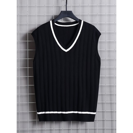 Men's Breathable V-neck Sleeveless Knitted Vest For Casual Daily Wear, Spring And Fall Men's Breathable V-neck Sleeveless Knitted Vest For Casual Daily Wear, Spring And Fall