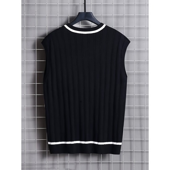Men's Breathable V-neck Sleeveless Knitted Vest For Casual Daily Wear, Spring And Fall Men's Breathable V-neck Sleeveless Knitted Vest For Casual Daily Wear, Spring And Fall