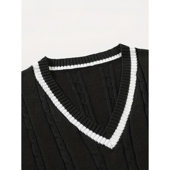 Men's Breathable V-neck Sleeveless Knitted Vest For Casual Daily Wear, Spring And Fall Men's Breathable V-neck Sleeveless Knitted Vest For Casual Daily Wear, Spring And Fall