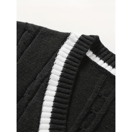 Men's Breathable V-neck Sleeveless Knitted Vest For Casual Daily Wear, Spring And Fall Men's Breathable V-neck Sleeveless Knitted Vest For Casual Daily Wear, Spring And Fall