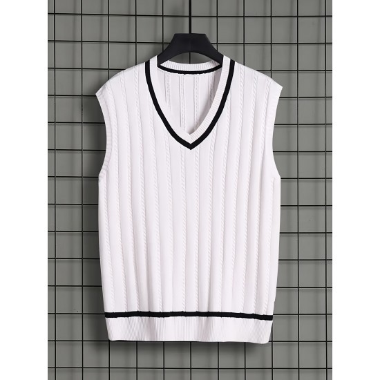 Men's Breathable V-neck Sleeveless Knitted Vest For Casual Daily Wear, Spring And Fall Men's Breathable V-neck Sleeveless Knitted Vest For Casual Daily Wear, Spring And Fall
