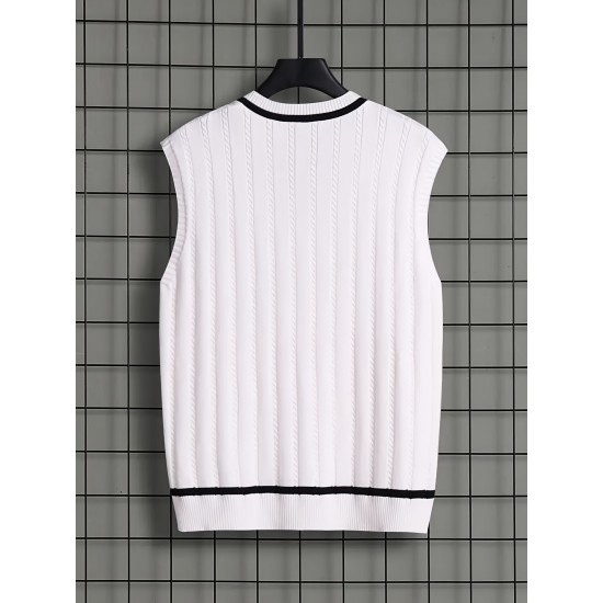 Men's Breathable V-neck Sleeveless Knitted Vest For Casual Daily Wear, Spring And Fall Men's Breathable V-neck Sleeveless Knitted Vest For Casual Daily Wear, Spring And Fall