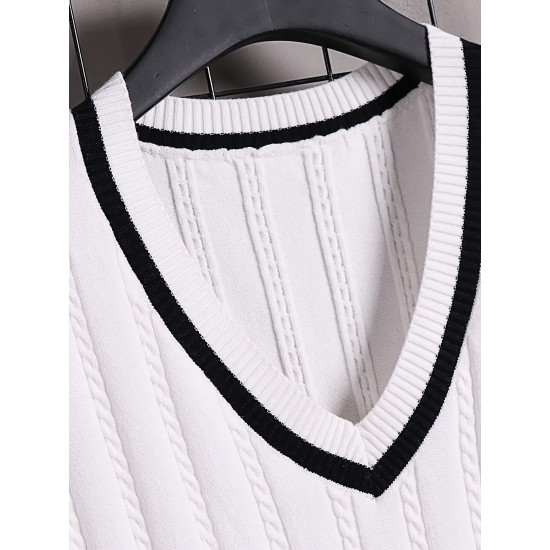 Men's Breathable V-neck Sleeveless Knitted Vest For Casual Daily Wear, Spring And Fall Men's Breathable V-neck Sleeveless Knitted Vest For Casual Daily Wear, Spring And Fall