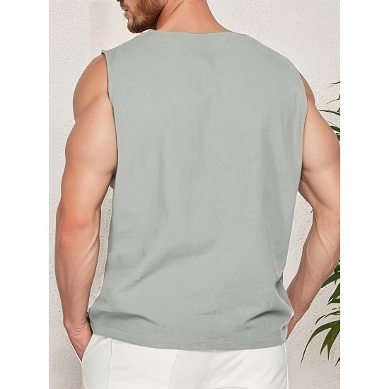 Men's Solid Tank Top, Casual V Neck Sleeveless Top, Men's Clothing For Summer Outdoor Men's Solid Tank Top, Casual V Neck Sleeveless Top, Men's Clothing For Summer Outdoor