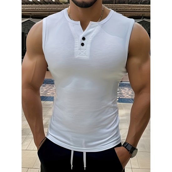 Men's Solid Tank Top, Casual V Neck Sleeveless Top, Men's Clothing For Summer Outdoor Men's Solid Tank Top, Casual V Neck Sleeveless Top, Men's Clothing For Summer Outdoor