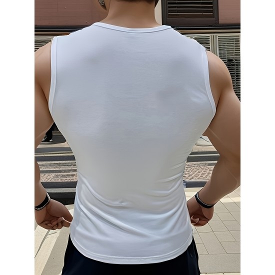 Men's Solid Tank Top, Casual V Neck Sleeveless Top, Men's Clothing For Summer Outdoor Men's Solid Tank Top, Casual V Neck Sleeveless Top, Men's Clothing For Summer Outdoor