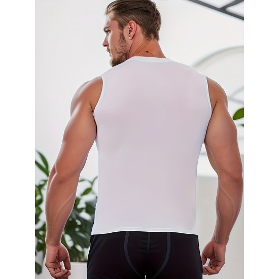 Men's Solid Tank Top, Casual V Neck Sleeveless Top, Men's Clothing For Summer Outdoor Men's Solid Tank Top, Casual V Neck Sleeveless Top, Men's Clothing For Summer Outdoor