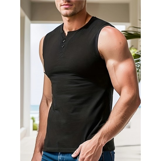 Men's Solid Tank Top, Casual V Neck Sleeveless Top, Men's Clothing For Summer Outdoor Men's Solid Tank Top, Casual V Neck Sleeveless Top, Men's Clothing For Summer Outdoor