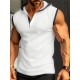 1pc Men'S Elegant Solid Color Hooded Tank Top - Polyester Knit Fabric with Slight Stretch, Waffle Sleeveless Design, Regular Fit, Braided Detail 1pc Men'S Elegant Solid Color Hooded Tank Top - Polyester Knit Fabric with Slight Stretch, Waffle Sleeveless Design, Regular Fit, Braided Detail