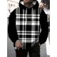 Men's Plus Size Hoodie with Plaid Print - Casual Pullover, Polyester Blend, Machine Washable, PLUS SIZE Men's Plus Size Hoodie with Plaid Print - Casual Pullover, Polyester Blend, Machine Washable, PLUS SIZE