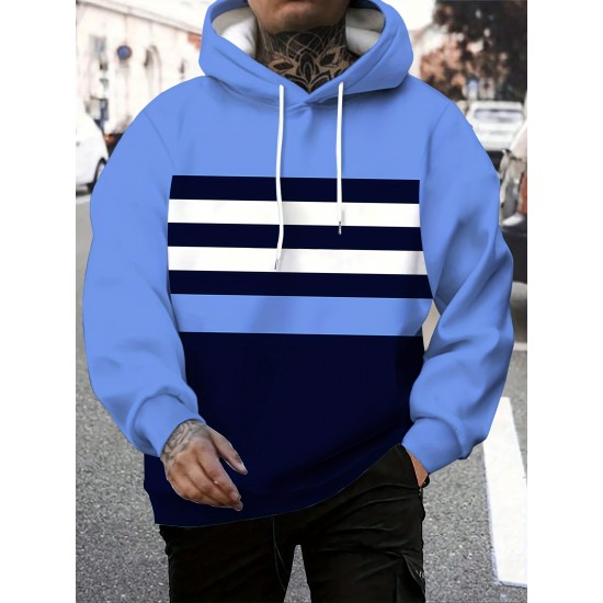 Men's Plus Size Hoodie with Plaid Print - Casual Pullover, Polyester Blend, Machine Washable, PLUS SIZE Men's Plus Size Hoodie with Plaid Print - Casual Pullover, Polyester Blend, Machine Washable, PLUS SIZE