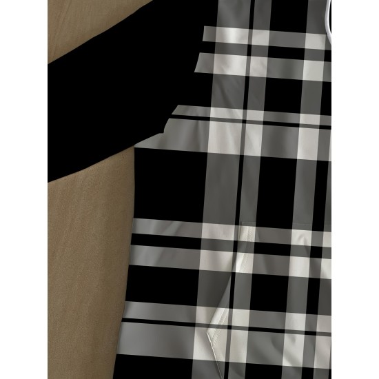 Men's Plus Size Hoodie with Plaid Print - Casual Pullover, Polyester Blend, Machine Washable, PLUS SIZE Men's Plus Size Hoodie with Plaid Print - Casual Pullover, Polyester Blend, Machine Washable, PLUS SIZE
