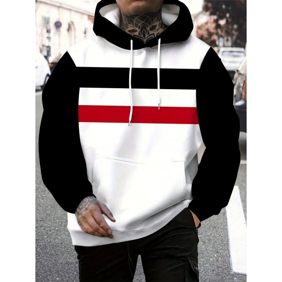 Men's Plus Size Hoodie with Plaid Print - Casual Pullover, Polyester Blend, Machine Washable, PLUS SIZE Men's Plus Size Hoodie with Plaid Print - Casual Pullover, Polyester Blend, Machine Washable, PLUS SIZE