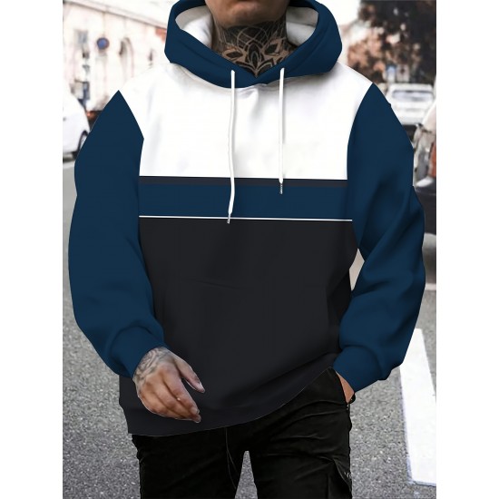 Plus Size Men's Color Block Long Sleeve Casual Stylish Hooded Pullover Hoodie Plus Size Men's Color Block Long Sleeve Casual Stylish Hooded Pullover Hoodie