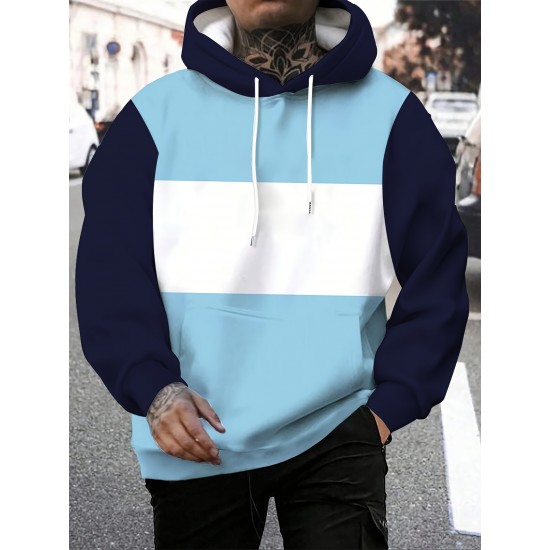 Plus Size Men's Color Block Long Sleeve Casual Stylish Hooded Pullover Hoodie Plus Size Men's Color Block Long Sleeve Casual Stylish Hooded Pullover Hoodie