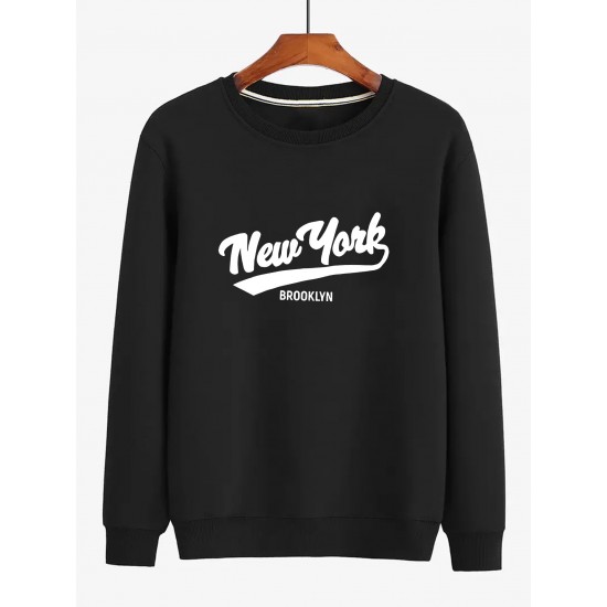 1pc New York Brooklyn Casual Crew Neck Pullover - Geometric Pattern Cotton Blend Sweatshirt, Slight Stretch Knit Fabric, Regular Fit Long Sleeve Top for Men, Plus Size 1pc New York Brooklyn Casual Crew Neck Pullover - Geometric Pattern Cotton Blend Sweatshirt, Slight Stretch Knit Fabric, Regular Fit Long Sleeve Top for Men, Plus Size