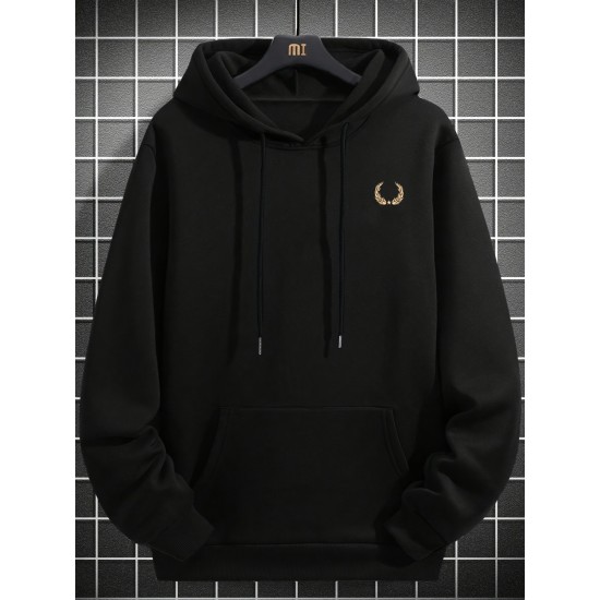 Plus Size Casual Hoodie with Geometric Wheat Ear Print, Polyester 100%, Hooded with Slight Stretch, Regular Fit Knit Fabric, 220gsm - Fake Pocket & Drawstring Detail Plus Size Casual Hoodie with Geometric Wheat Ear Print, Polyester 100%, Hooded with Slight Stretch, Regular Fit Knit Fabric, 220gsm - Fake Pocket & Drawstring Detail