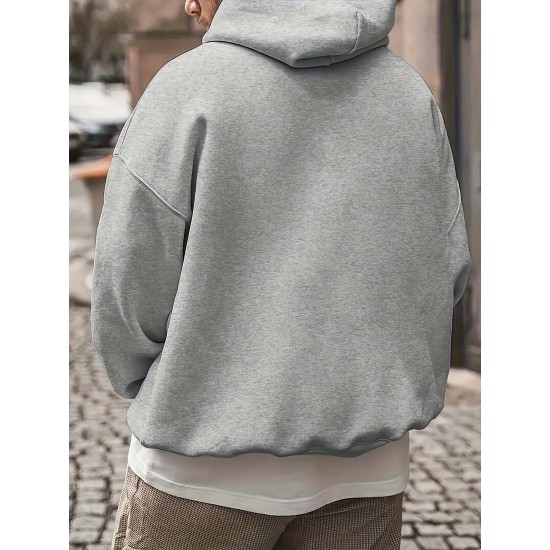 Plus Size Casual Hoodie with Geometric Wheat Ear Print, Polyester 100%, Hooded with Slight Stretch, Regular Fit Knit Fabric, 220gsm - Fake Pocket & Drawstring Detail Plus Size Casual Hoodie with Geometric Wheat Ear Print, Polyester 100%, Hooded with Slight Stretch, Regular Fit Knit Fabric, 220gsm - Fake Pocket & Drawstring Detail