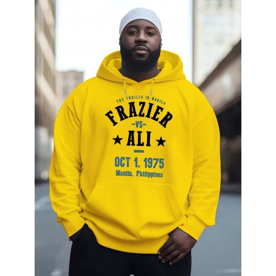 Men'S Plus Size Hoodie, Frazier vs Ali 1975 Print, Polyester Microfiber, Casual Sports Sweatshirt with Drawstring, Regular Fit, Knit Fabric, Autumn & Winter Fashion Men'S Plus Size Hoodie, Frazier vs Ali 1975 Print, Polyester Microfiber, Casual Sports Sweatshirt with Drawstring, Regular Fit, Knit Fabric, Autumn & Winter Fashion